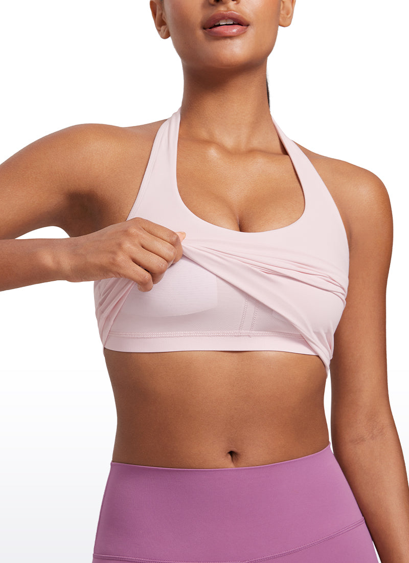 CRZ YOGA Womens Butterluxe Halter Longline Sports Bra Crop Tank Tops Strawberry Pink