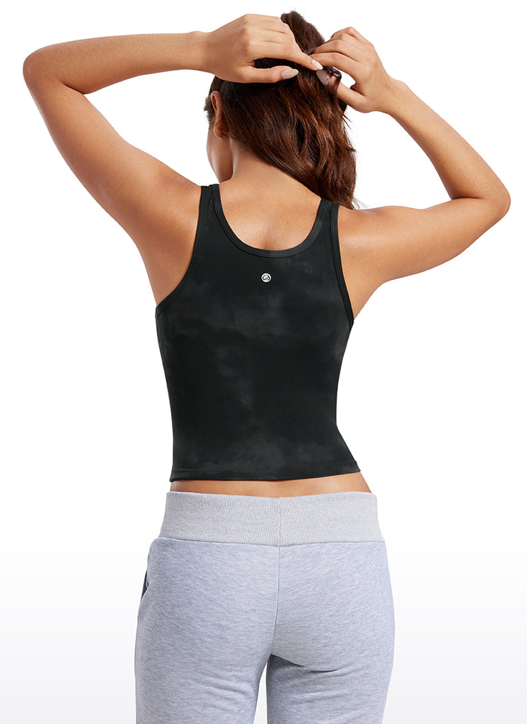 CRZ YOGA Women's Yoga Butterluxe Tight Fit Tank Tops Racerback Black Tie Dye Flowers