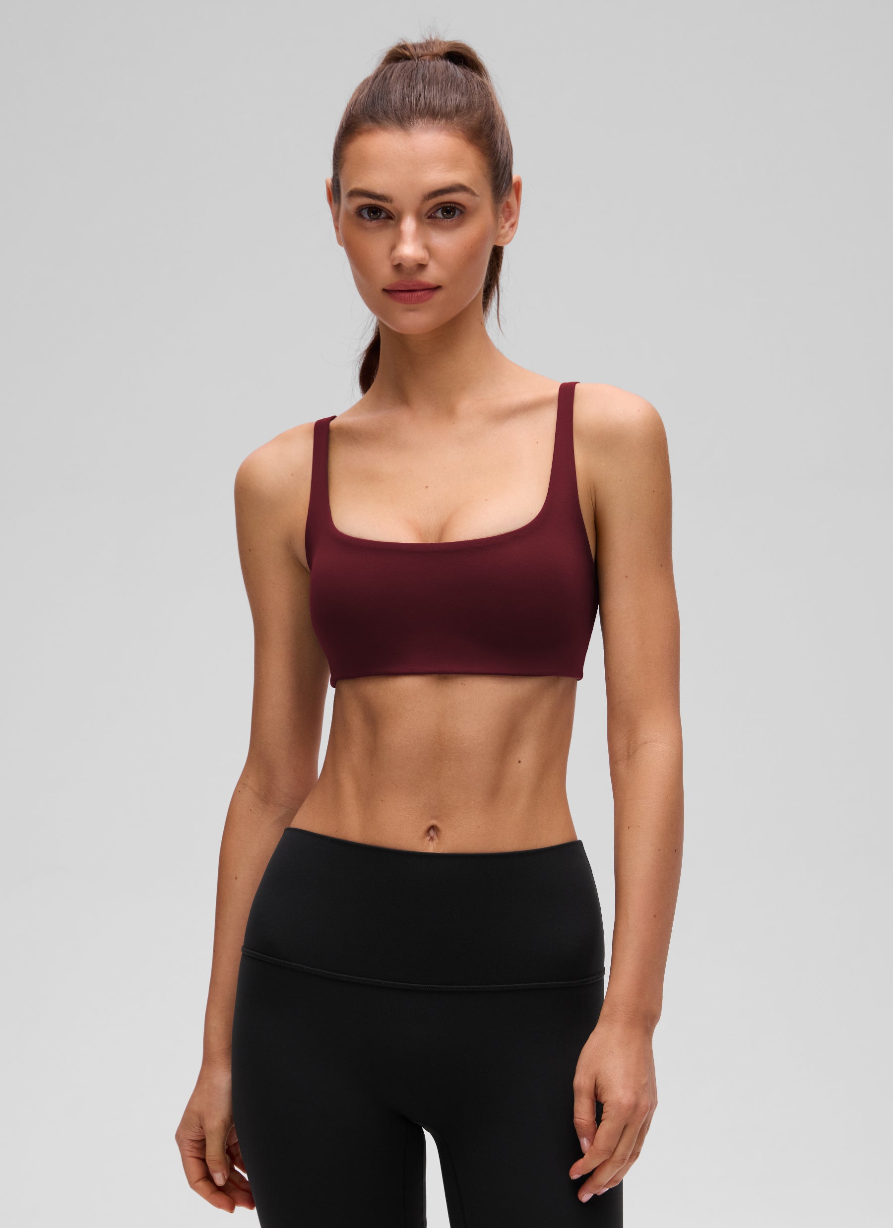 CRZ YOGA Women Butterluxe Square Neck Cami Padded Mini Bra Red Merlot