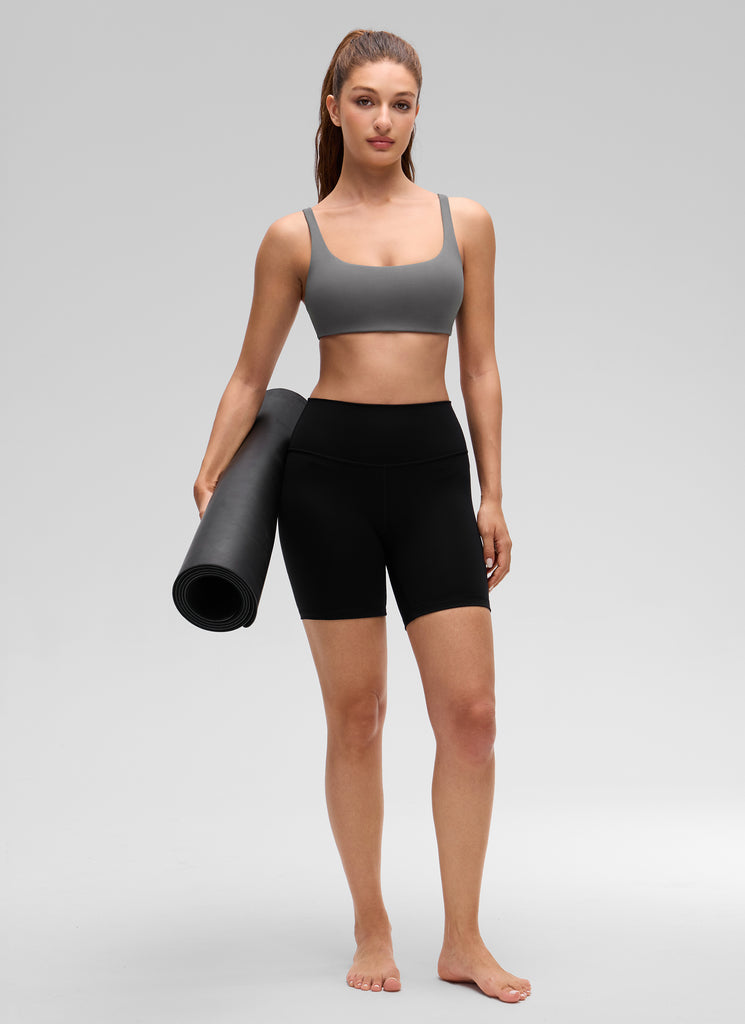 CRZ YOGA Women Butterluxe Square Neck Cami Padded Mini Bra Hot Fudge Brown