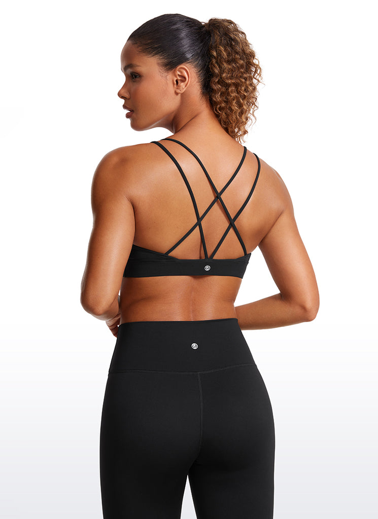CRZ YOGA Women's Light Support Butterluxe Yoga Bra Strappy back Black