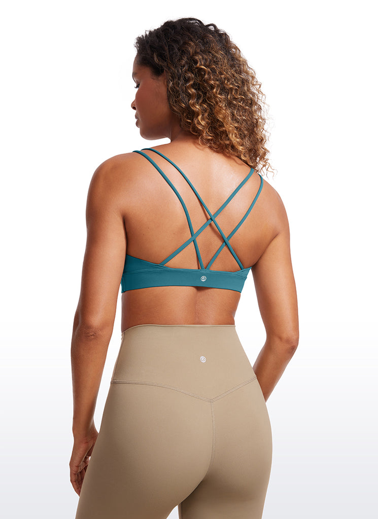 CRZ YOGA Women's Light Support Butterluxe Yoga Bra Strappy back White