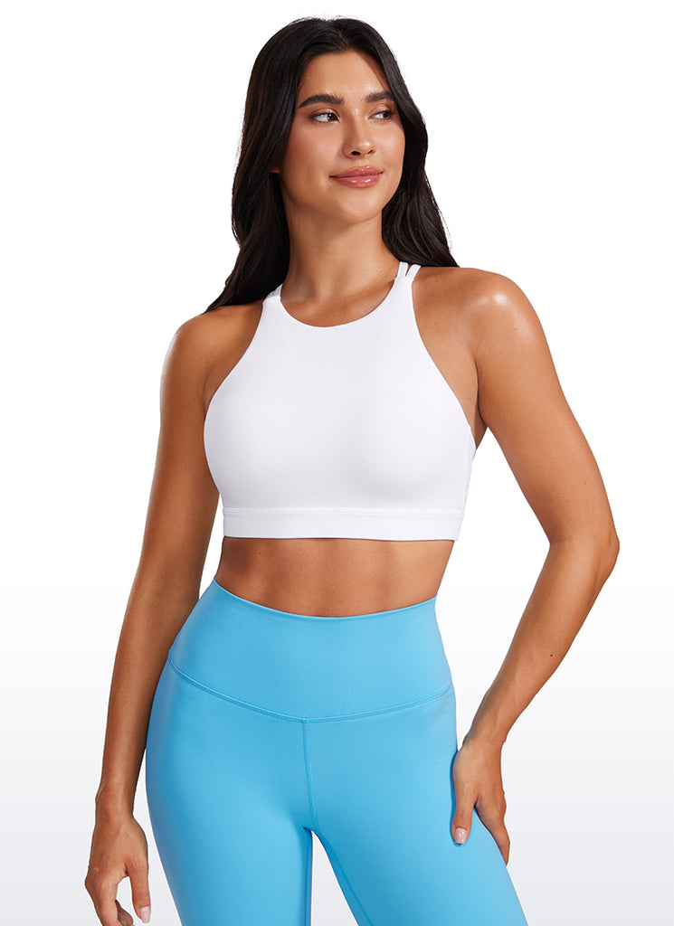 CRZ YOGA Womens Butterluxe Longline Sports Bras Criss Cross Back White