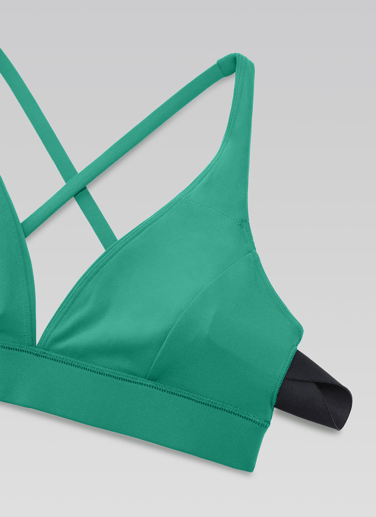 CRZ YOGA Women's Light Support Butterluxe Yoga Bra Strappy back V Neck Sparkle Blue