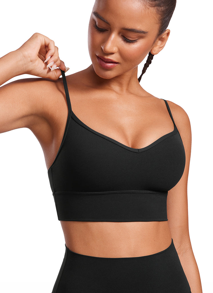 CRZ YOGA Butterluxe Womens V Neck Longline Camisole Yoga Padded Sports Bra Black