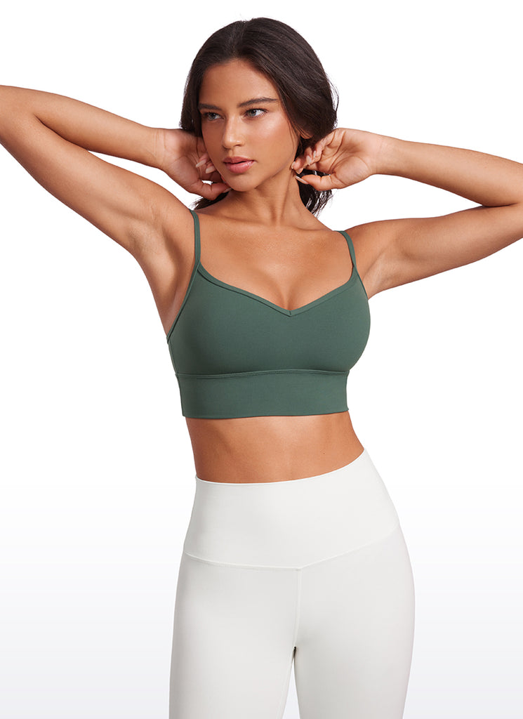 CRZ YOGA Butterluxe Womens V Neck Longline Camisole Yoga Padded Sports Bra Elfin Purple