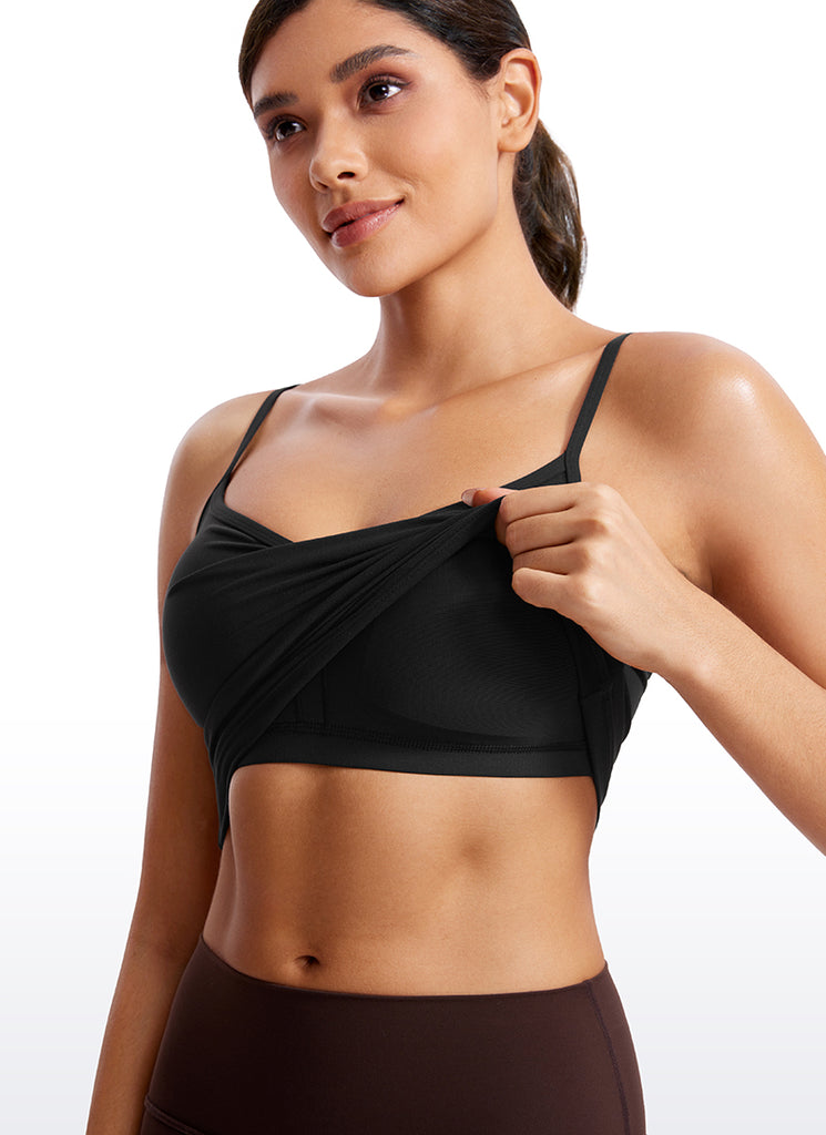 CRZ YOGA Butterluxe Womens V Neck Longline Yoga Padded Sports Bra Black
