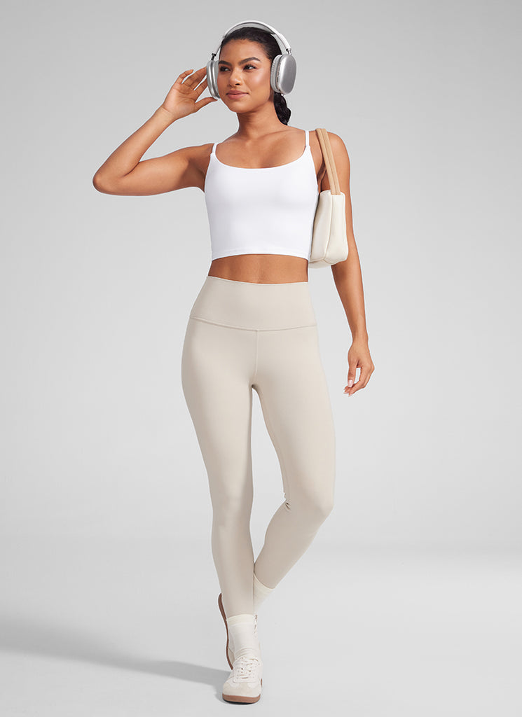CRZ YOGA Womens Butterlift Scoop Neck U Back Yoga Longline Sports Bra White