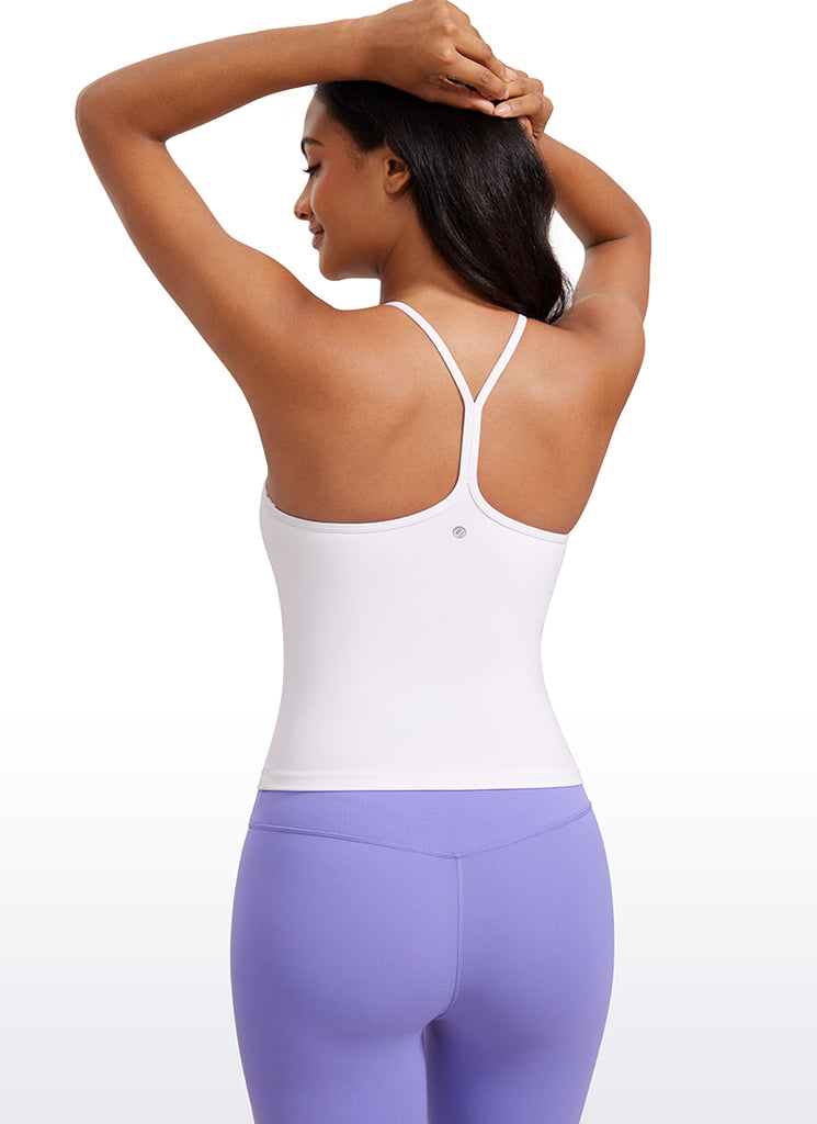 CRZ YOGA Women's Yoga Butterluxe Halter High Neck Padded Tanks Y Back White