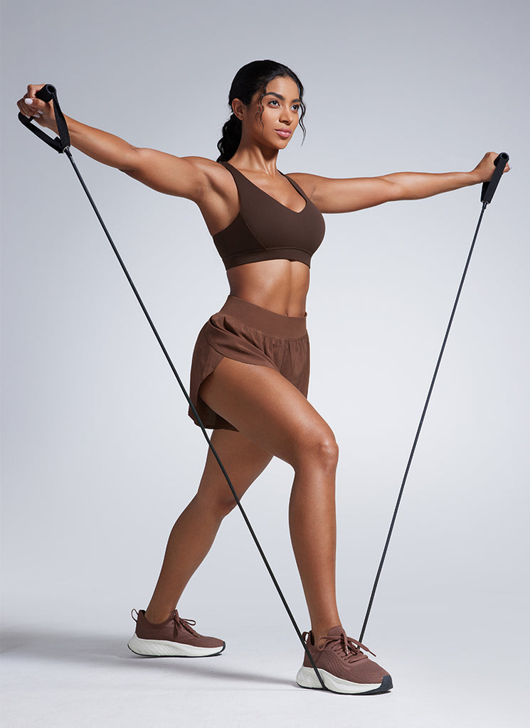 CRZ YOGA Womens Butterbreeze Padded V Neck Sports Bra Training Hot Fudge Brown