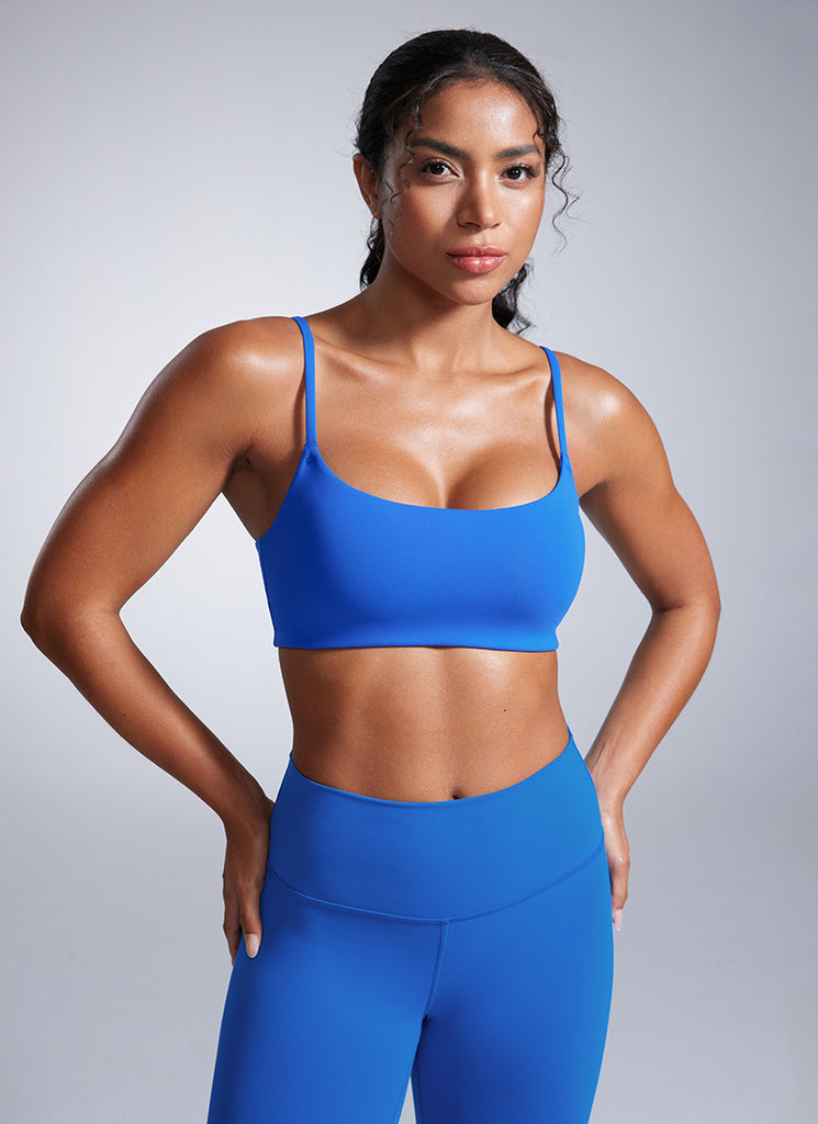 CRZ YOGA Womens Butterbreeze Spaghetti Strap Scoop Neck Sports Bra Sparkle Blue