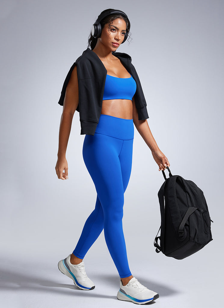 CRZ YOGA Womens Butterbreeze Spaghetti Strap Scoop Neck Sports Bra Sparkle Blue