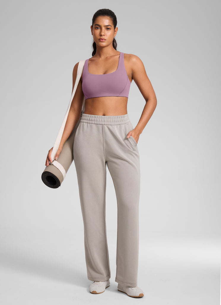 CRZ YOGA Womens Butterlift Double Lined Square Neck Yoga Sports Bra Waves Blue