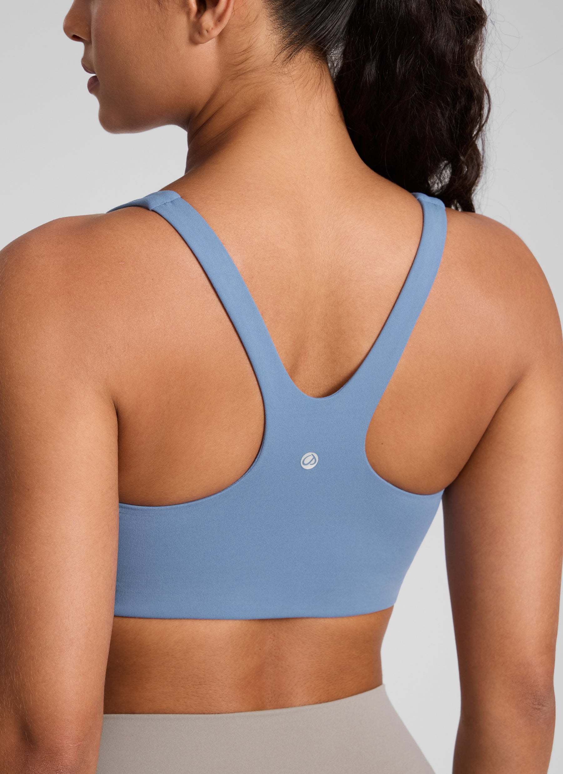 CRZ YOGA Womens Butterlift Double Lined Square Neck Yoga Sports Bra Washed Denim