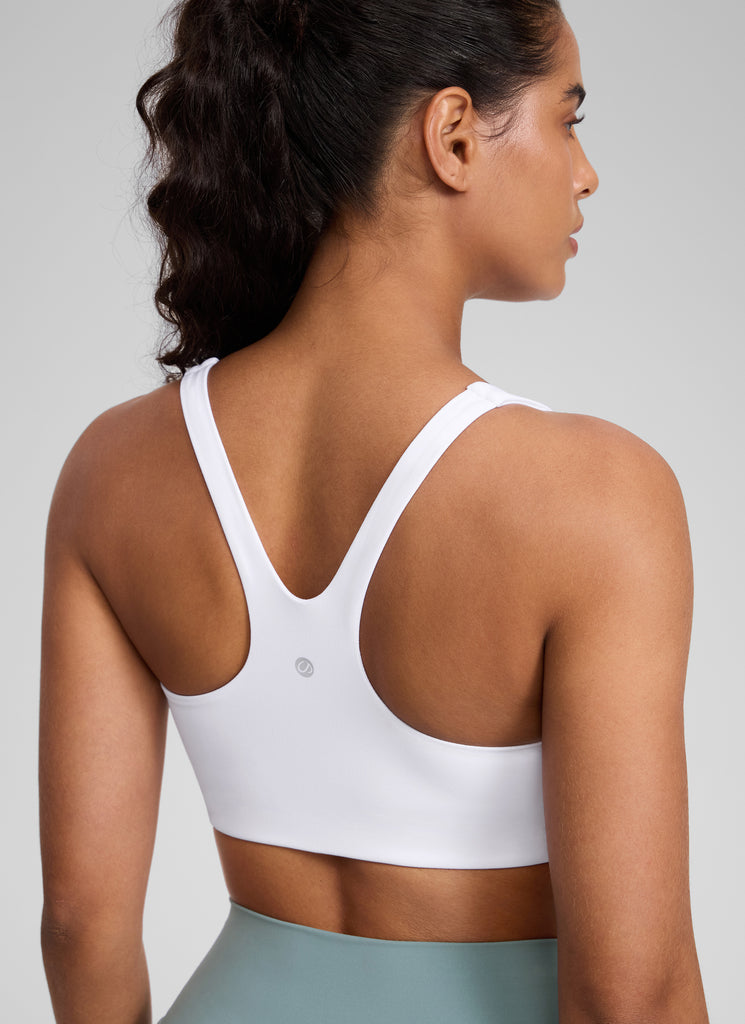CRZ YOGA Womens Butterlift Double Lined Square Neck Yoga Sports Bra White