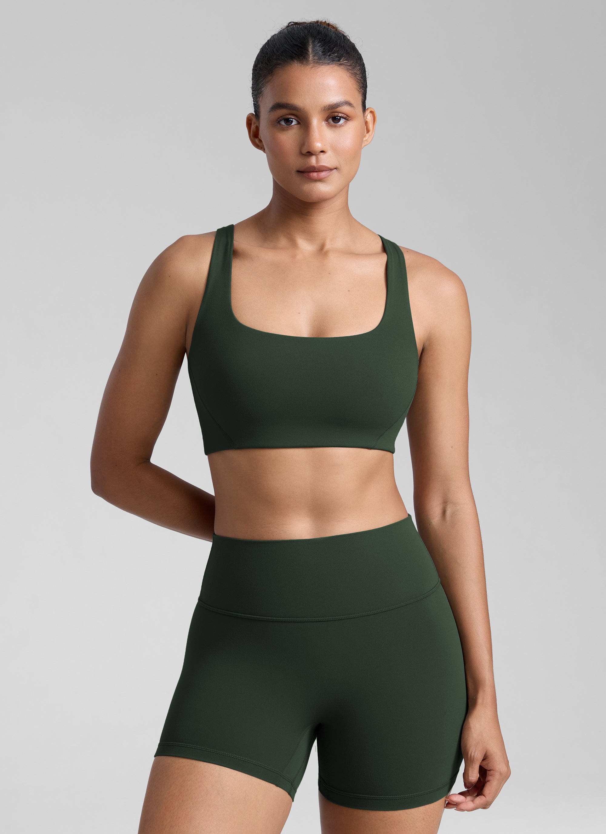 CRZ YOGA Womens Butterlift Double Lined Square Neck Yoga Sports Bra Waves Blue