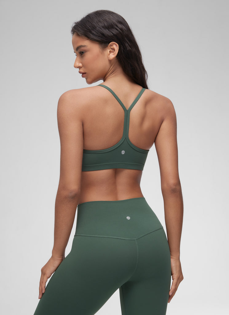 CRZ YOGA Butterluxe Womens Ruched V Neck Yoga Padded Sports Bra Dark Forest Green