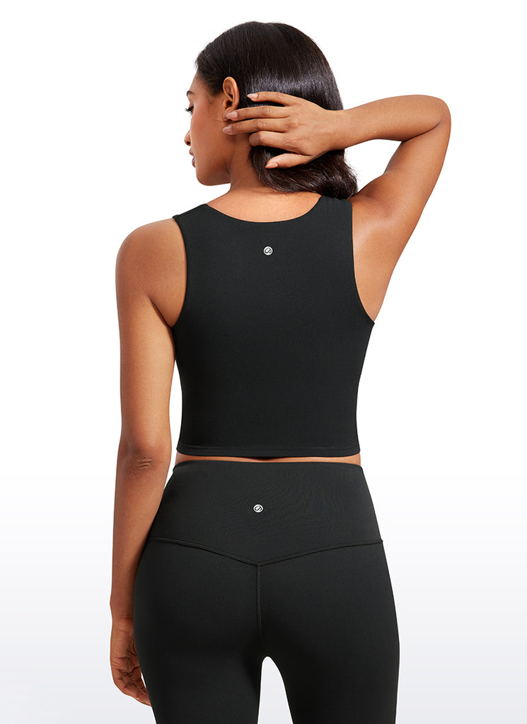 CRZ YOGA Butterluxe Women Longline Square Neck Sport Built in Bra Tank Black