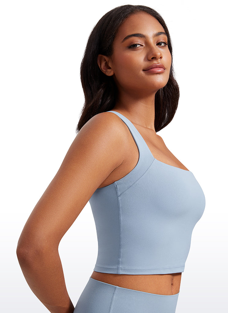 CRZ YOGA Butterluxe Women Longline Square Neck Sport Built in Bra Tank Grey Sage