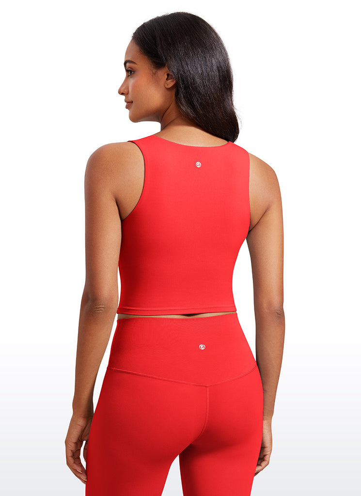 CRZ YOGA Butterluxe Women Longline Square Neck Sport Built in Bra Tank Deep Red