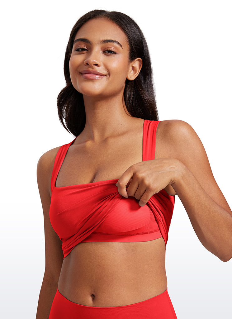 CRZ YOGA Butterluxe Women Longline Square Neck Sport Built in Bra Tank Deep Red