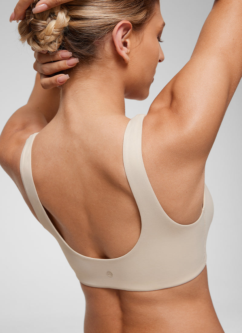CRZ YOGA Women's Softhold Wireless Double Lined U Back Everyday Bra Mojave Tan 2
