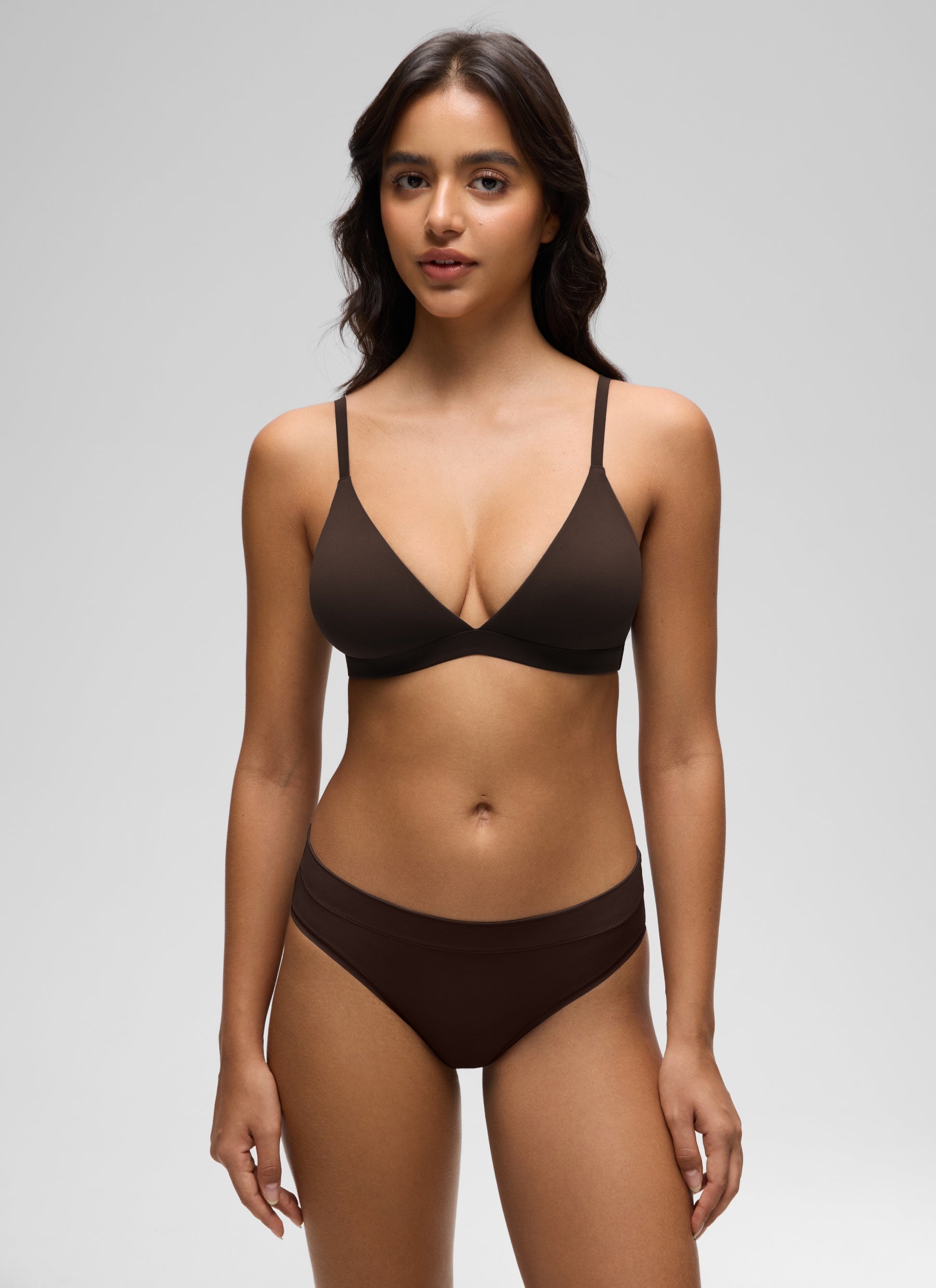 CRZ YOGA Softhold Womens Double Lined Wireless Triangle Bralette Hot Fudge Brown