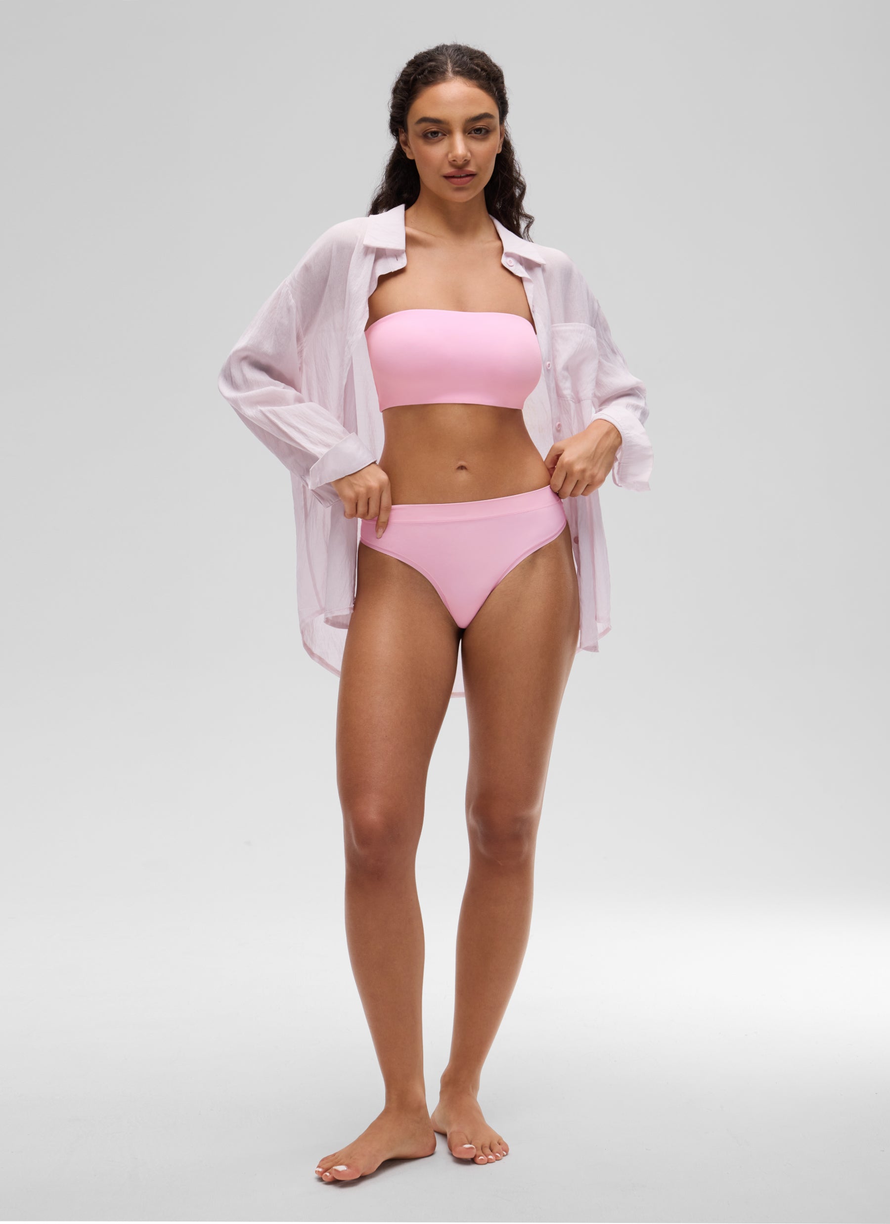 CRZ YOGA Women Softhold Double Lined Strapless Wireless  Bralettes Sweet Pink