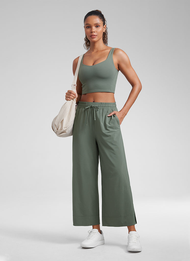 CRZ YOGA Women's Yoga Molded Cup Butterluxe Longline Bra V Neck Grey Sage