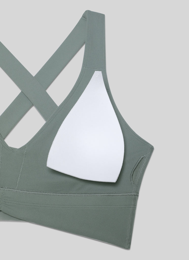 CRZ YOGA Women's Light Support Butterluxe Yoga Bra Ruched V Neck Grey Sage