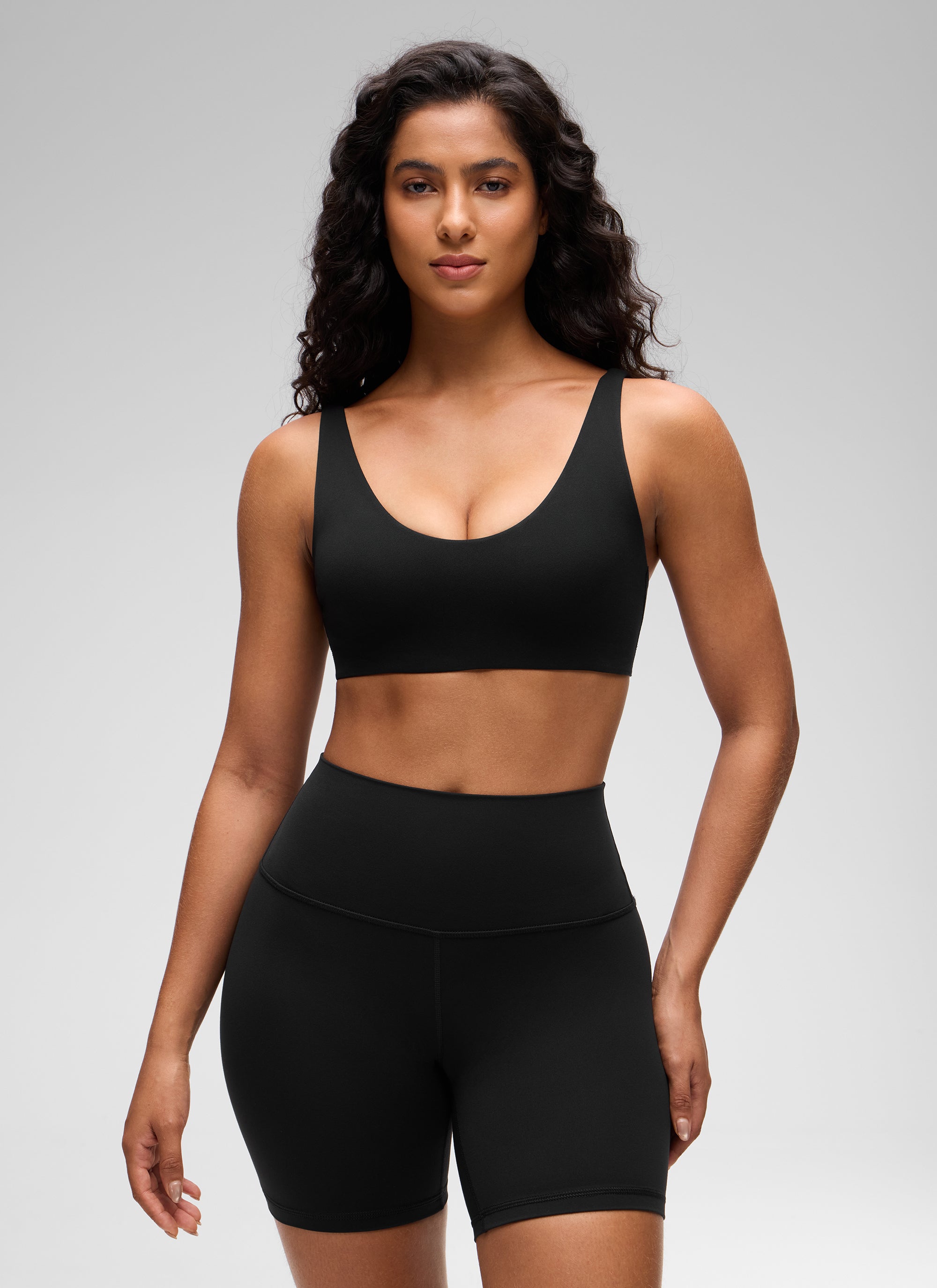 CRZ YOGA Women Butterluxe Soft Double Lined Scoop Neck Sports Bras Black