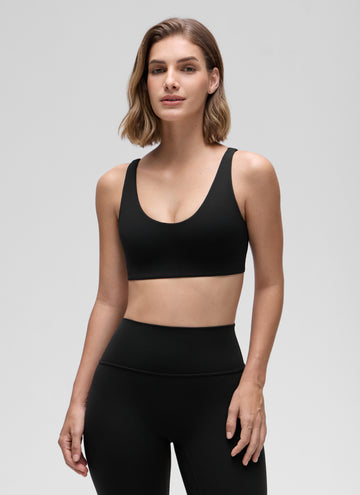 CRZ YOGA Women Butterluxe Soft Double Lined Scoop Neck Sports Bras Black