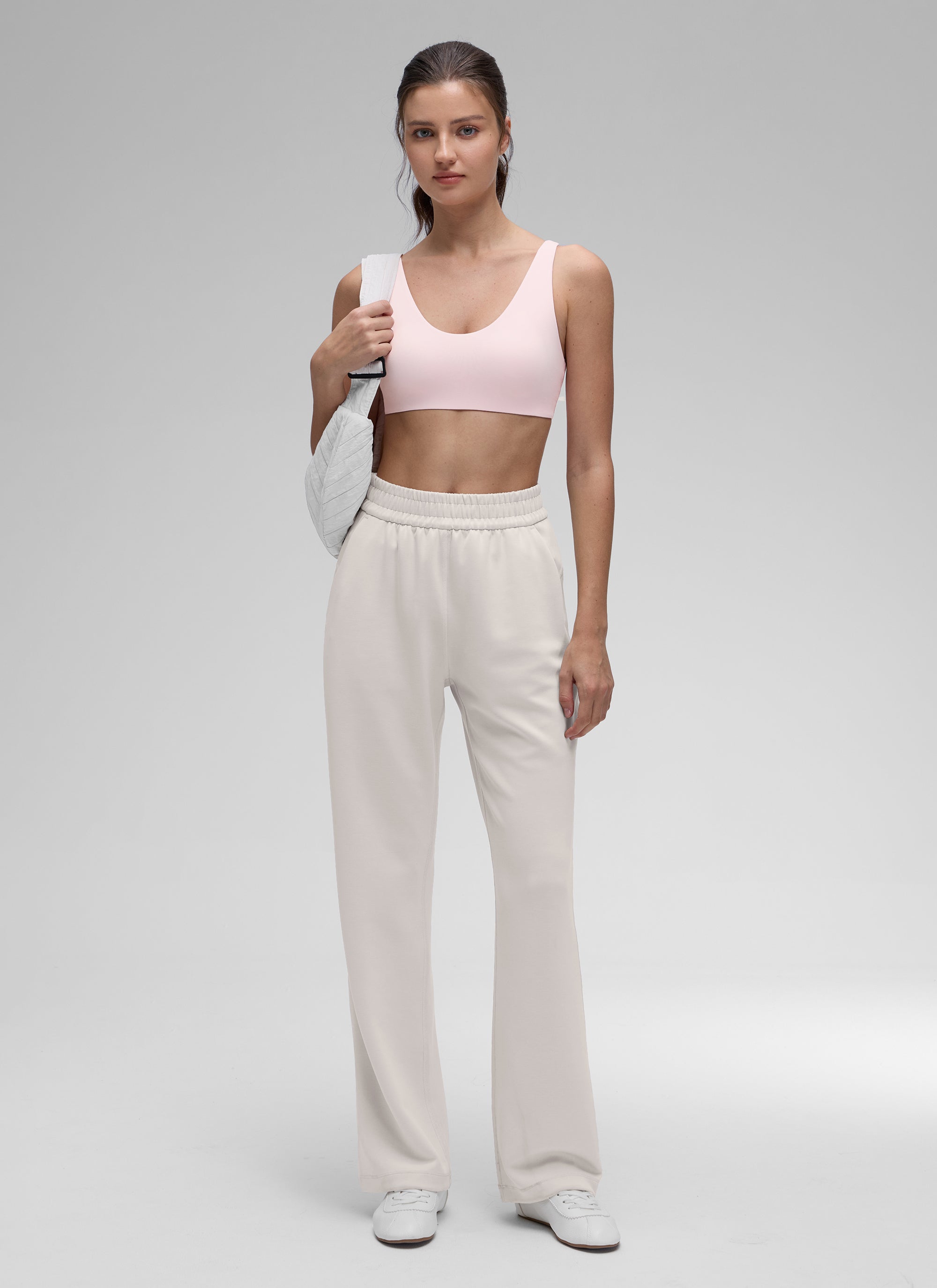 CRZ YOGA Women Butterluxe Soft Double Lined Scoop Neck Sports Bras White