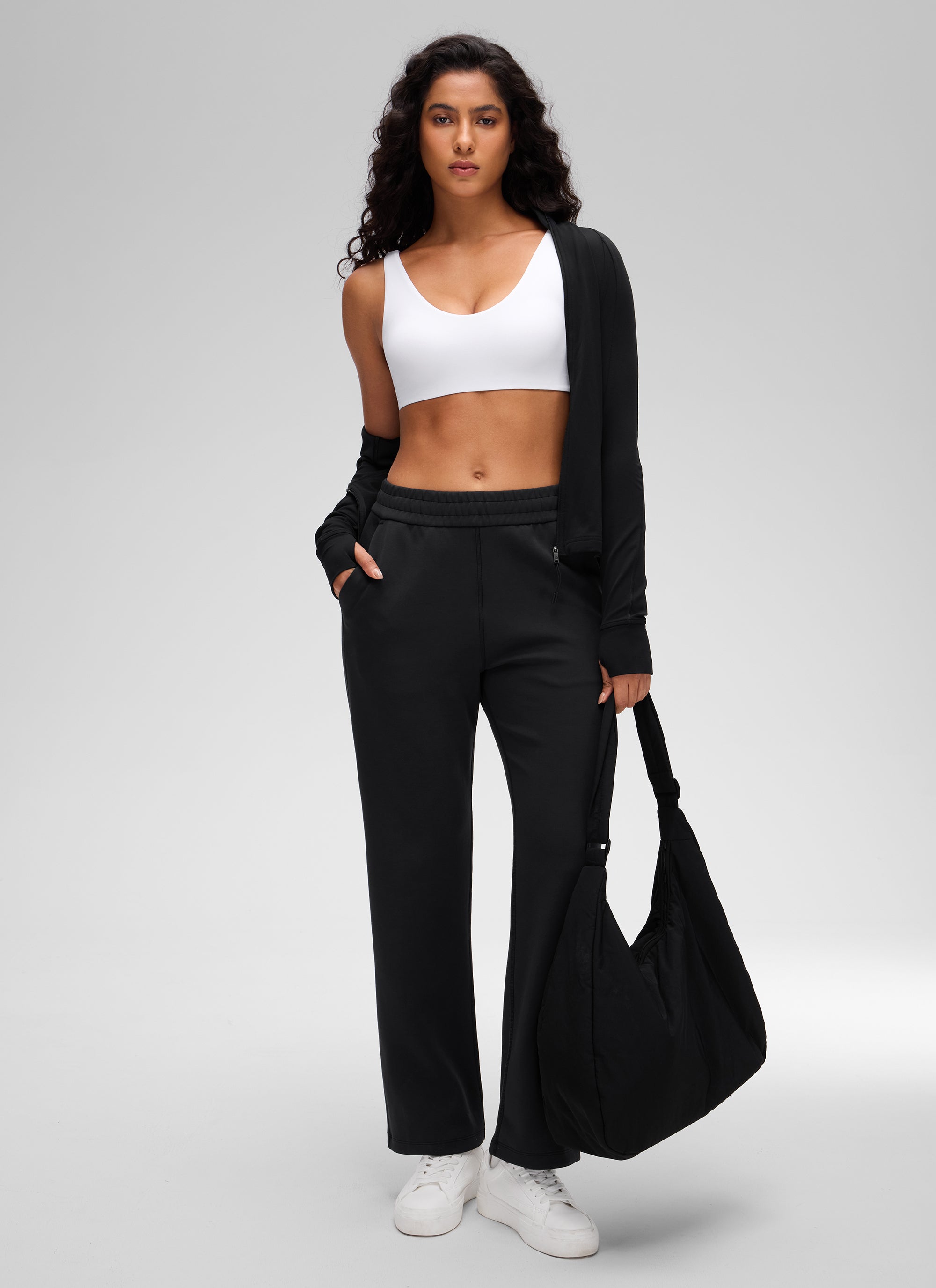 CRZ YOGA Women Butterluxe Soft Double Lined Scoop Neck Sports Bras Black