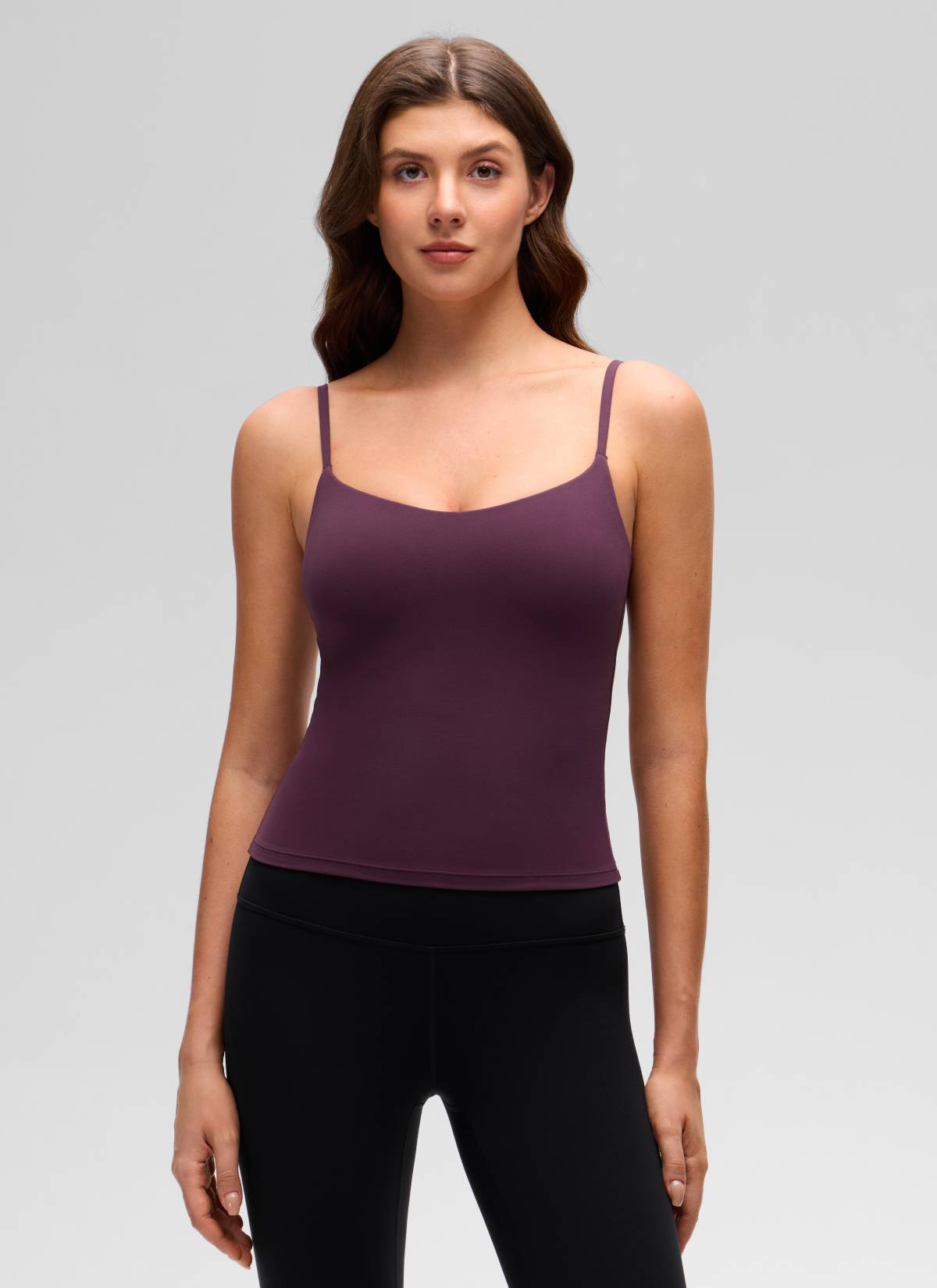 CRZ YOGA Women's Butterluxe Yoga U Back Waist Length Built in Bra Tank Deep Purple