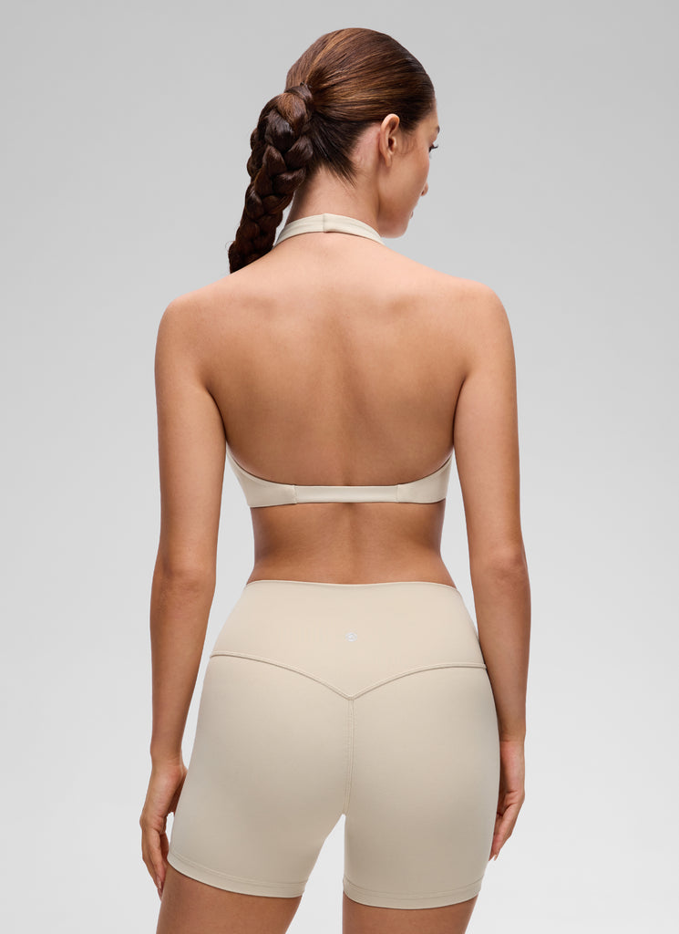 CRZ YOGA Women's Butterluxe Yoga V Neck Crop Double Lined Sports Bra White