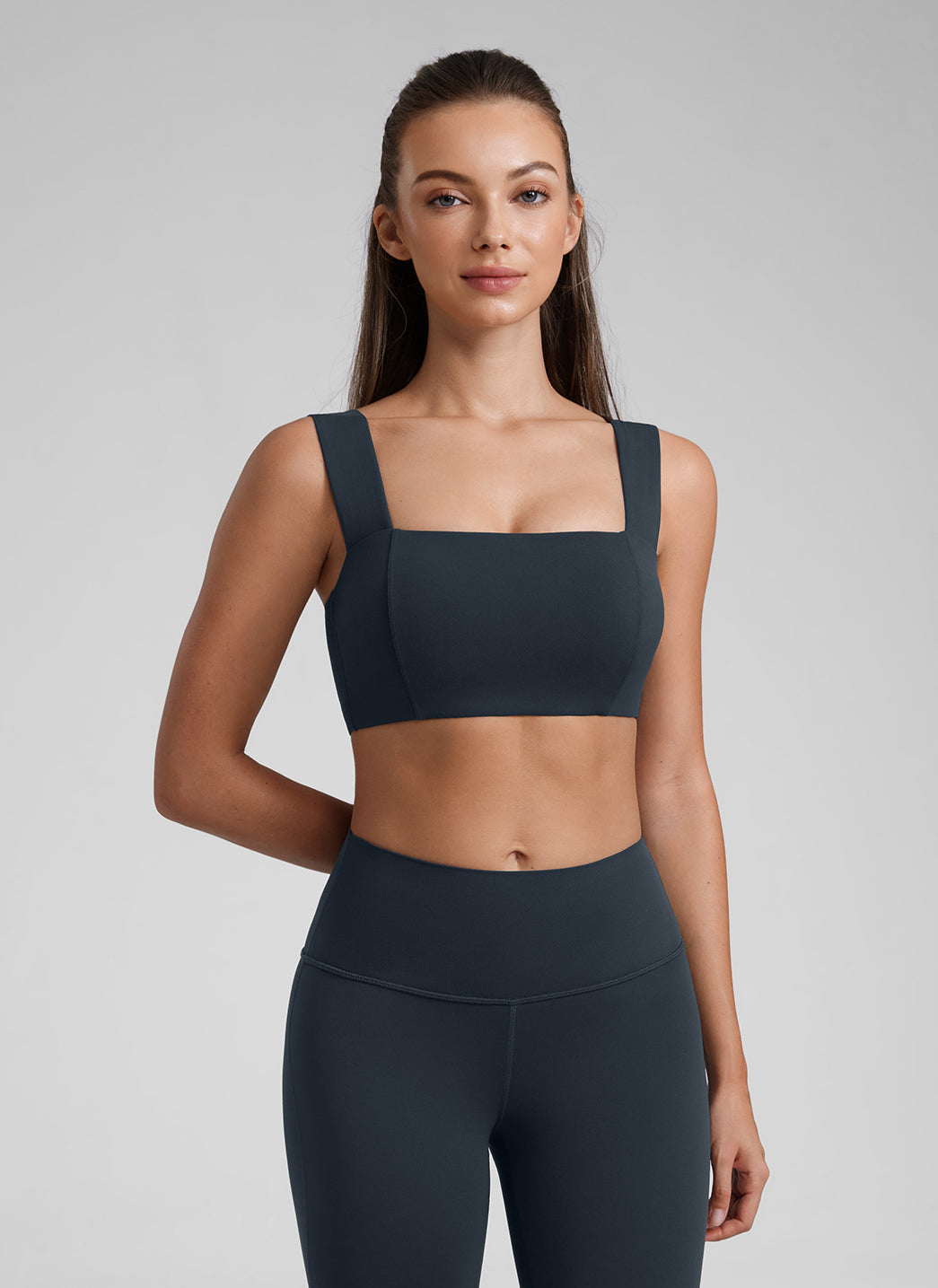 CRZ YOGA Butterluxe Womens Square Neck Open Back Wide straps Sports Bras True Navy