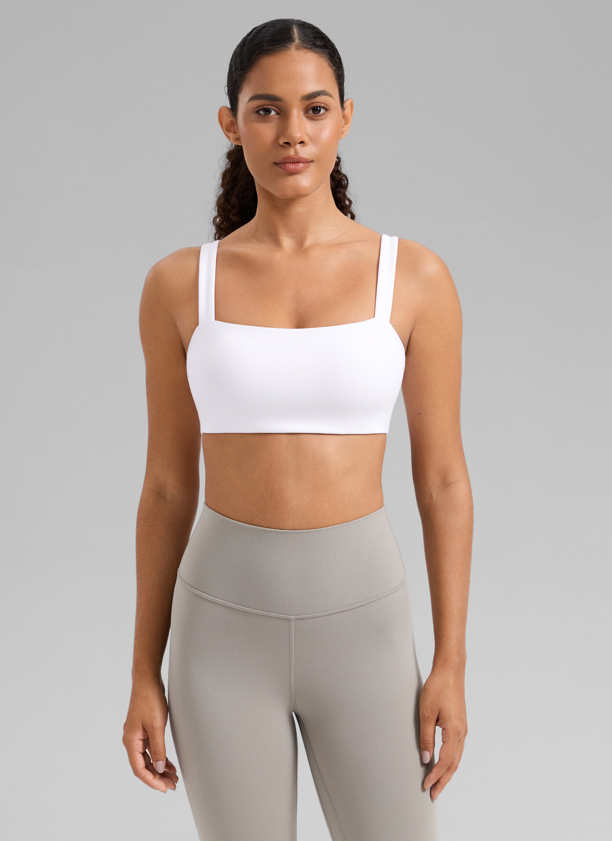 CRZ YOGA Women's Butterlift Workout Square Neck Built in Sports Bra White