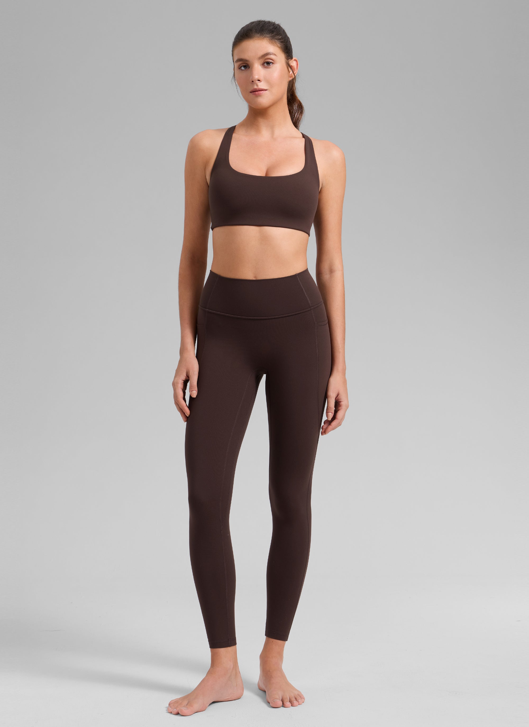 CRZ YOGA Women's Butterlift Workout Cross Back Built in Bra Sports Bra Hot Fudge Brown