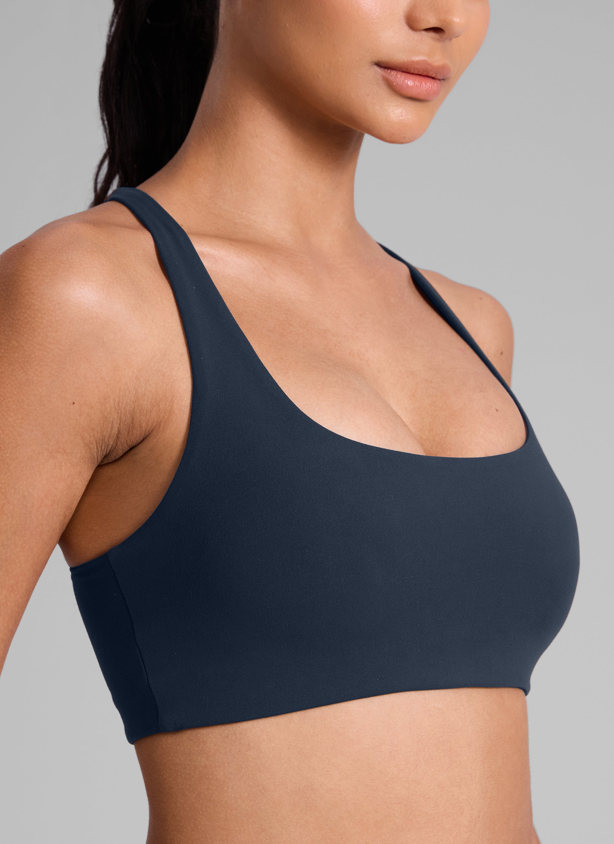 CRZ YOGA Women's Butterlift Workout Cross Back Built in Bra Sports Bra Twilight Blue