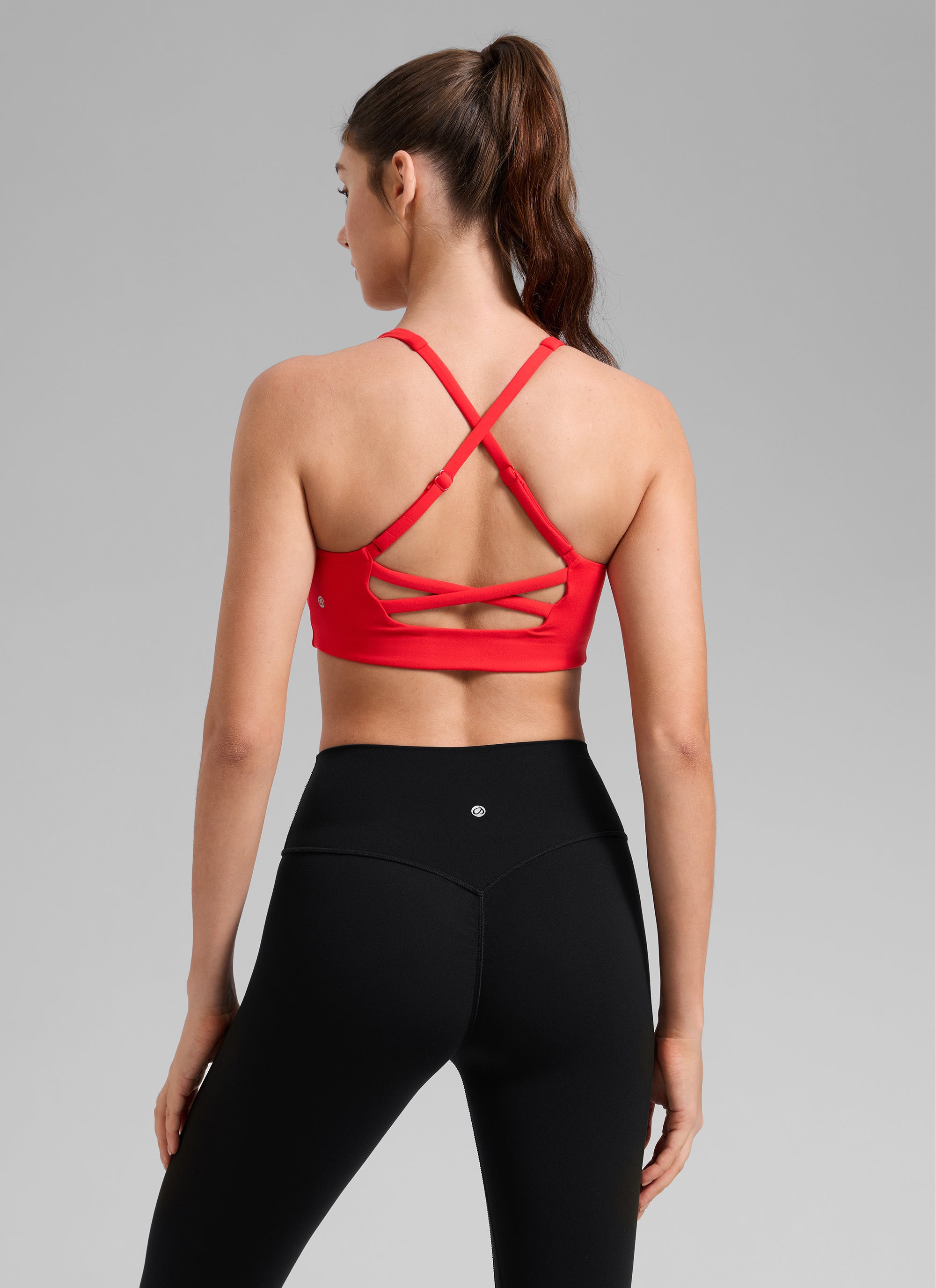 CRZ YOGA Women's Butterlift Workout Cross Back Built in Bra Sports Bra Deep Red