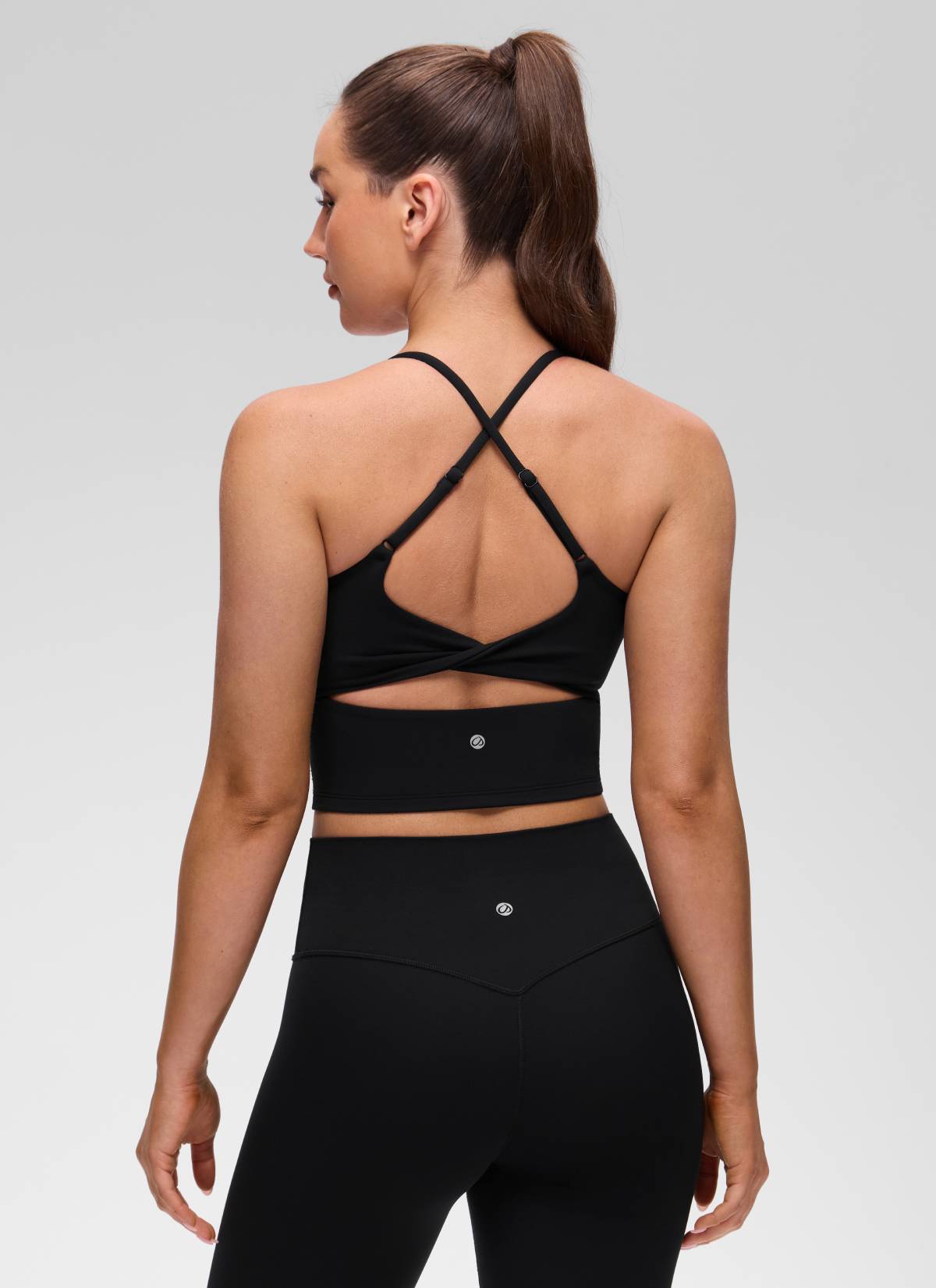 CRZ YOGA Women's Butterluxe U Neck Twist Cross Back Built in Bra Tank Black