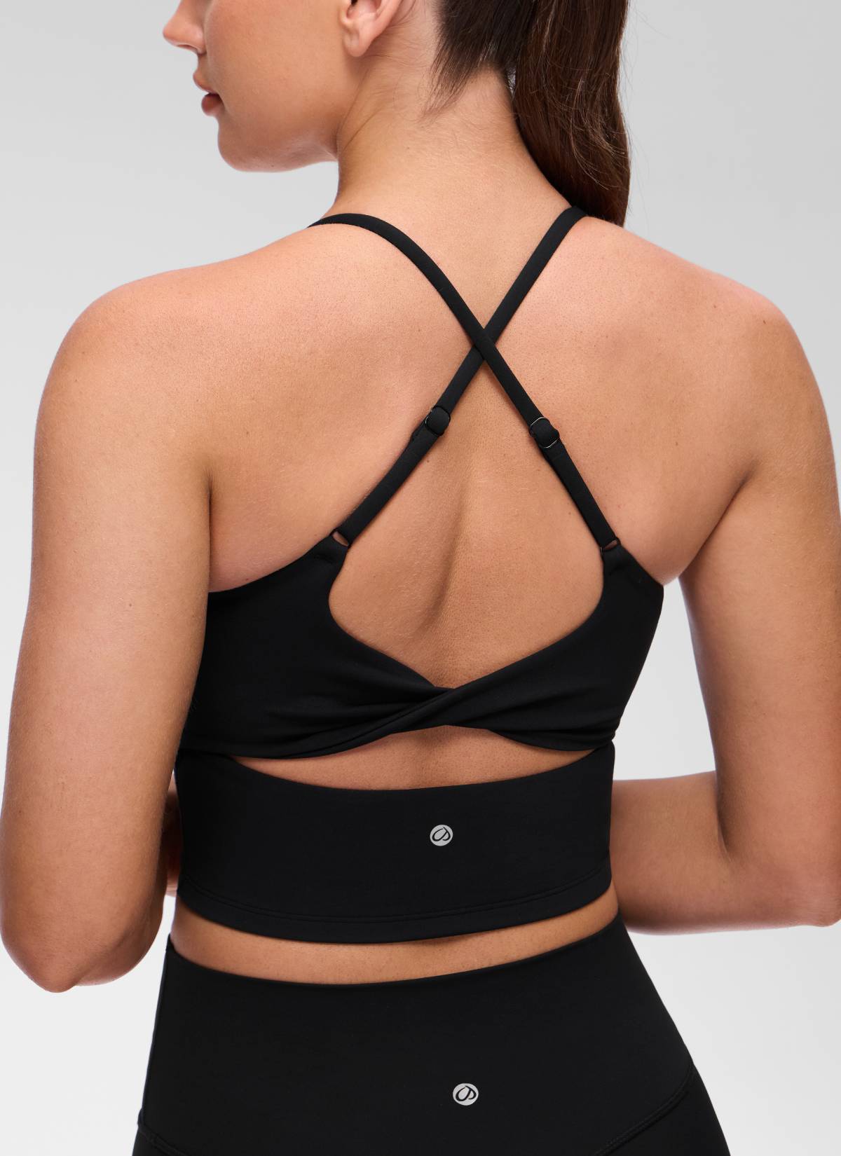 CRZ YOGA Women's Butterluxe U Neck Twist Cross Back Built in Bra Tank Black