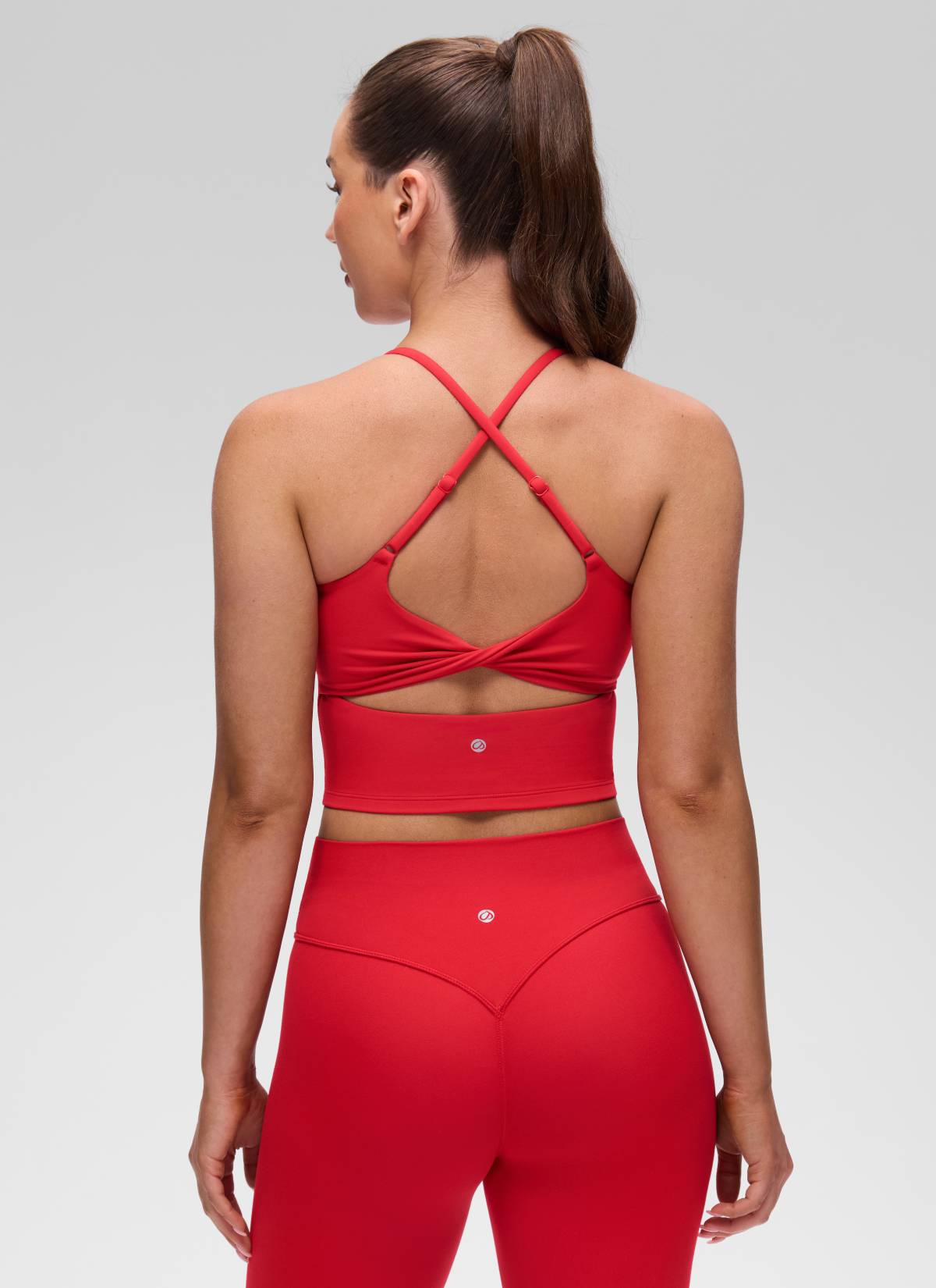 CRZ YOGA Women's Butterluxe U Neck Twist Cross Back Built in Bra Tank Aurora Red