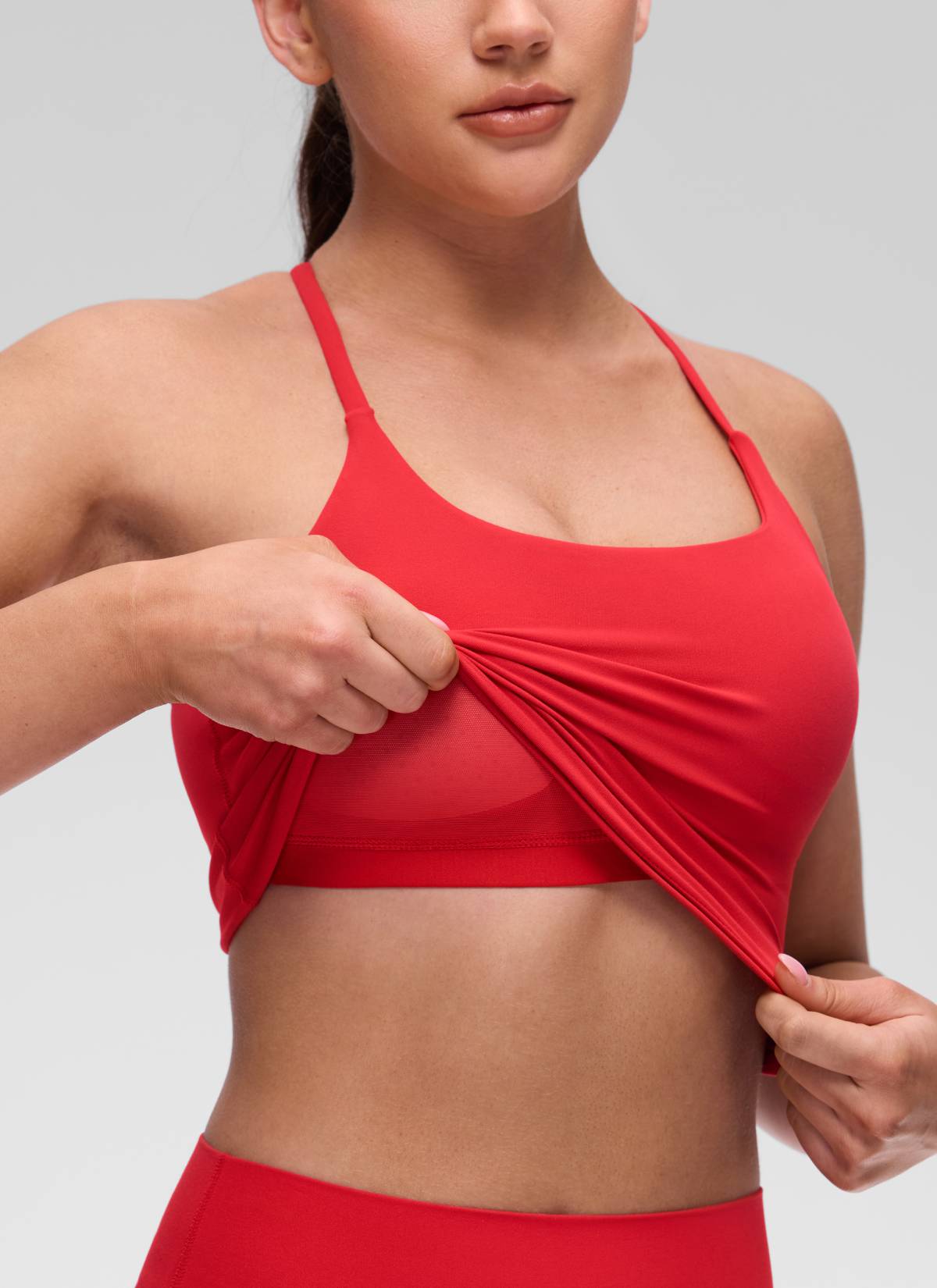 CRZ YOGA Women's Butterluxe U Neck Twist Cross Back Built in Bra Tank Aurora Red