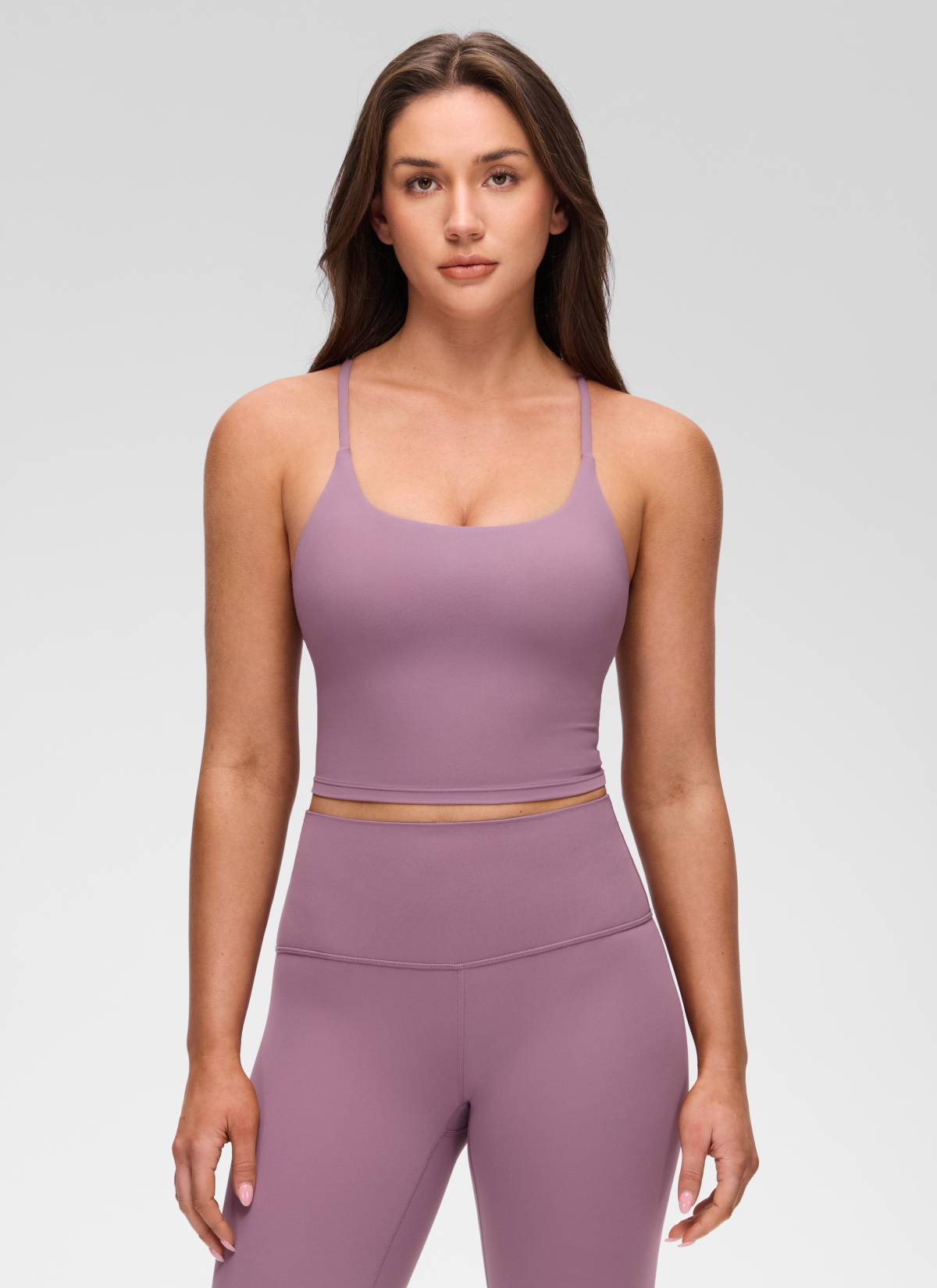 CRZ YOGA Women's Butterluxe U Neck Twist Cross Back Built in Bra Tank Light Lavender