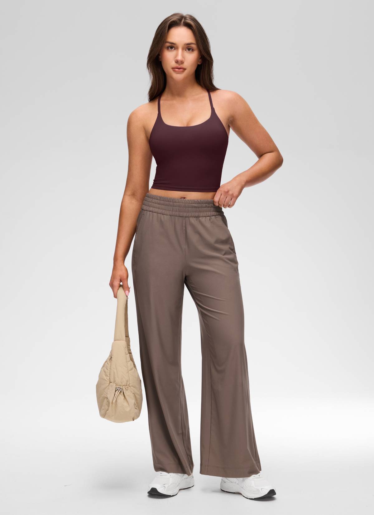 CRZ YOGA Women's Butterluxe U Neck Twist Cross Back Built in Bra Tank Ripe Plum