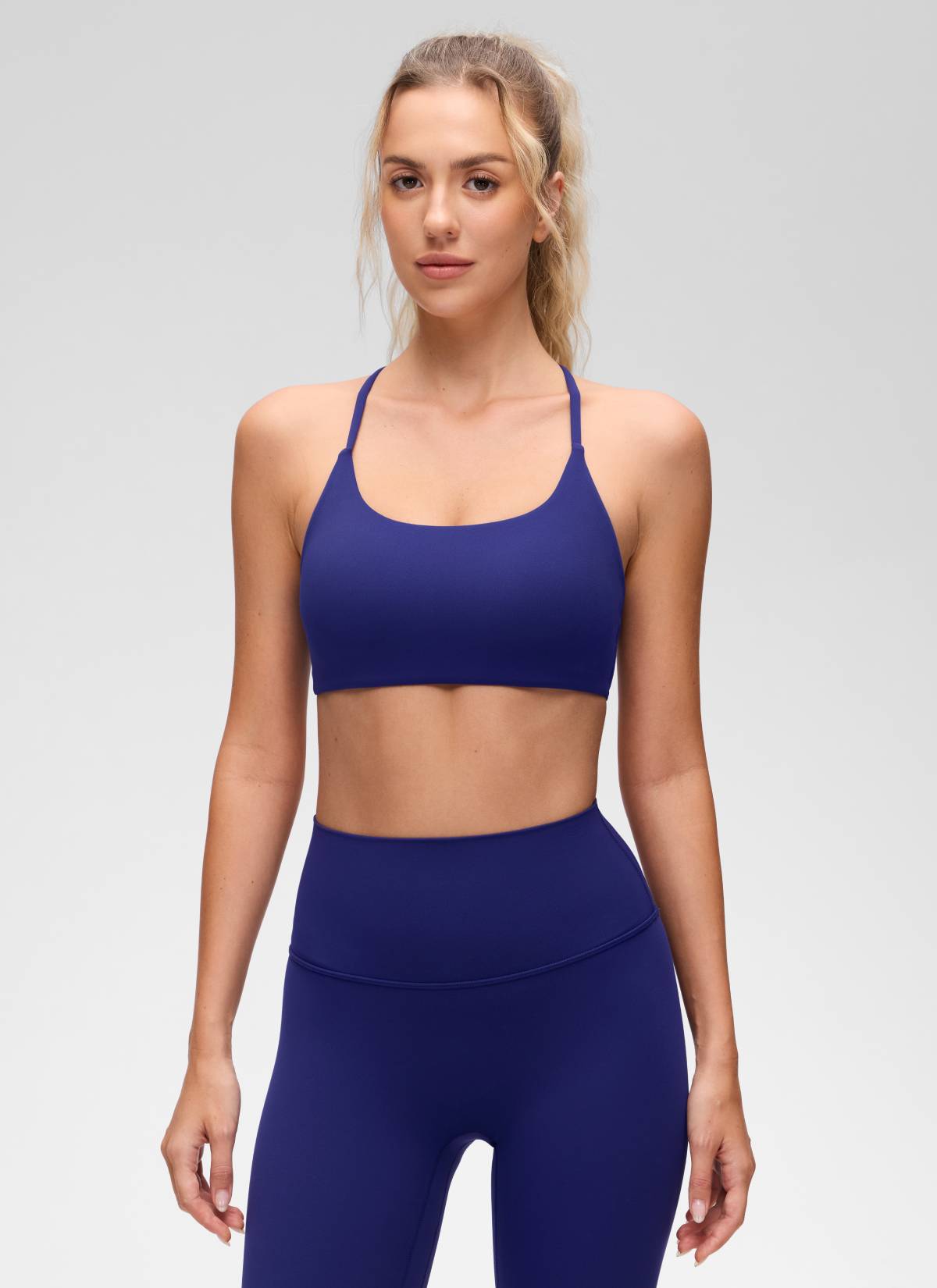 CRZ YOGA Women's Butterluxe Yoga Scoop Neck Twist Cross Back Sport Bra Larkspur Blue