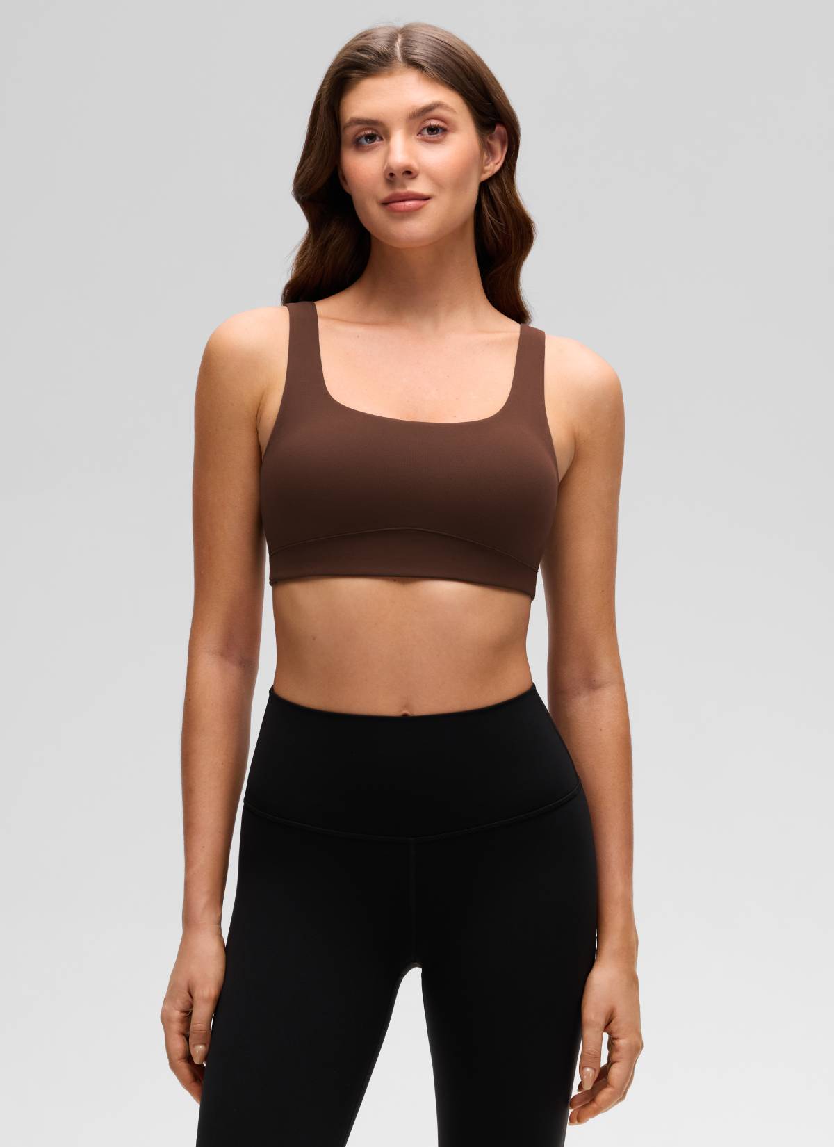 CRZ YOGA Women's Butterluxe Yoga U Back Sports Bra Light Support Lava Brown @model_info:Gelya