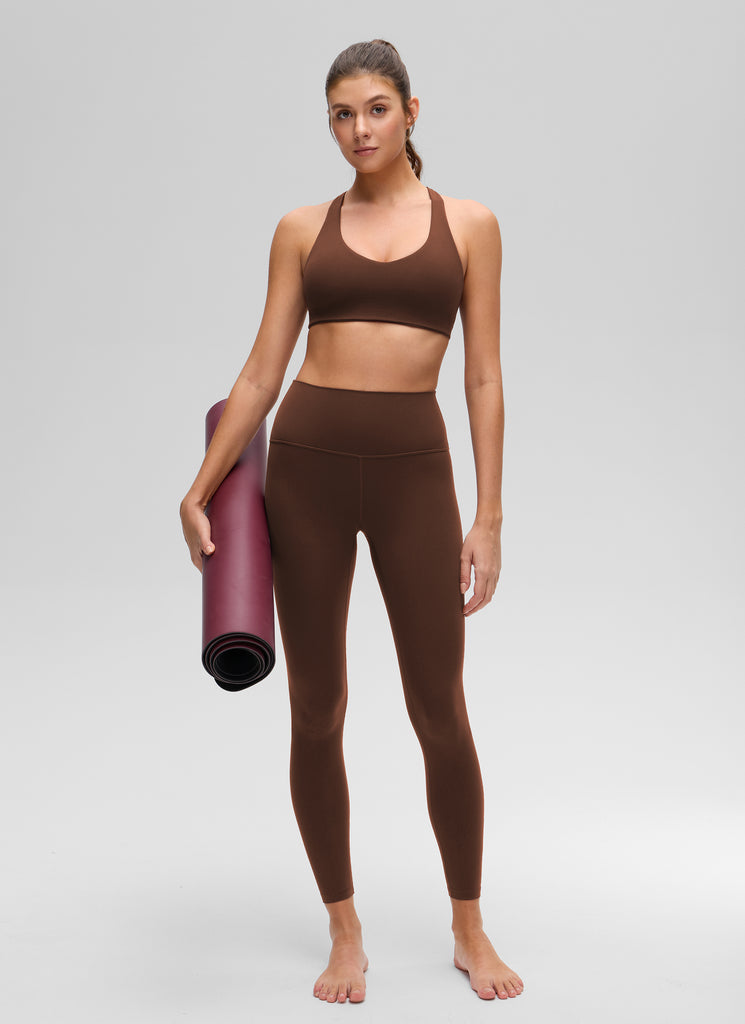 CRZ YOGA Women's Butterluxe Yoga V Neck RacerBack Build in Sports Bra Lava Brown